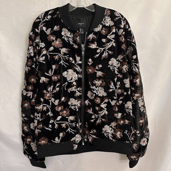 NEW Forever 21 Men’s Floral Sequin Bomber Jacket Coat Sz LARGE - Picture 2 of 9